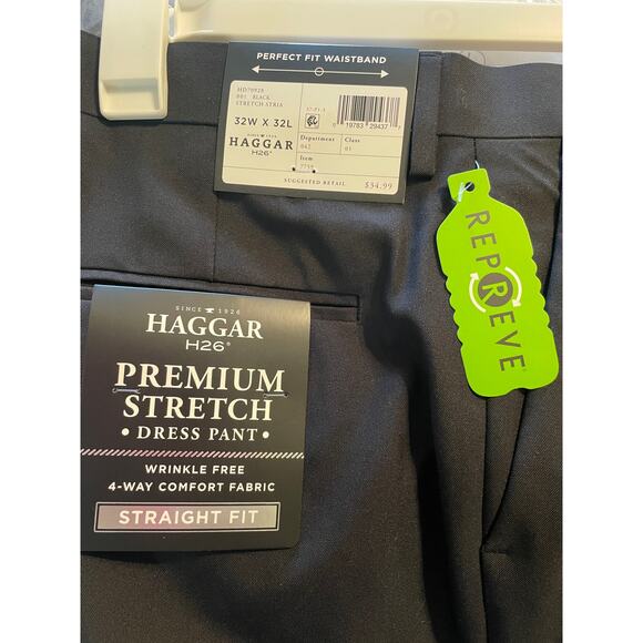 NWT Haggar H26 Men’s Stretch Straight Fit Dress Pants Black size 32x32 - Picture 8 of 9